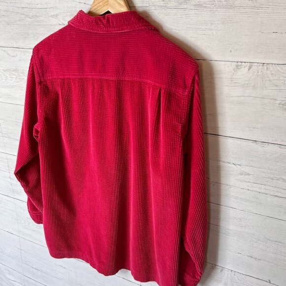 L.L. Bean Shacket Womens Size Medium Hot Pink Corduroy Button Down Cotton Fall - Picture 12 of 16